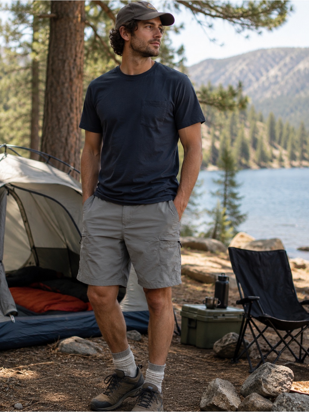 Outdoor Sports Men’s Cargo Hiking Shorts Gray Nylon Stretch Size 34